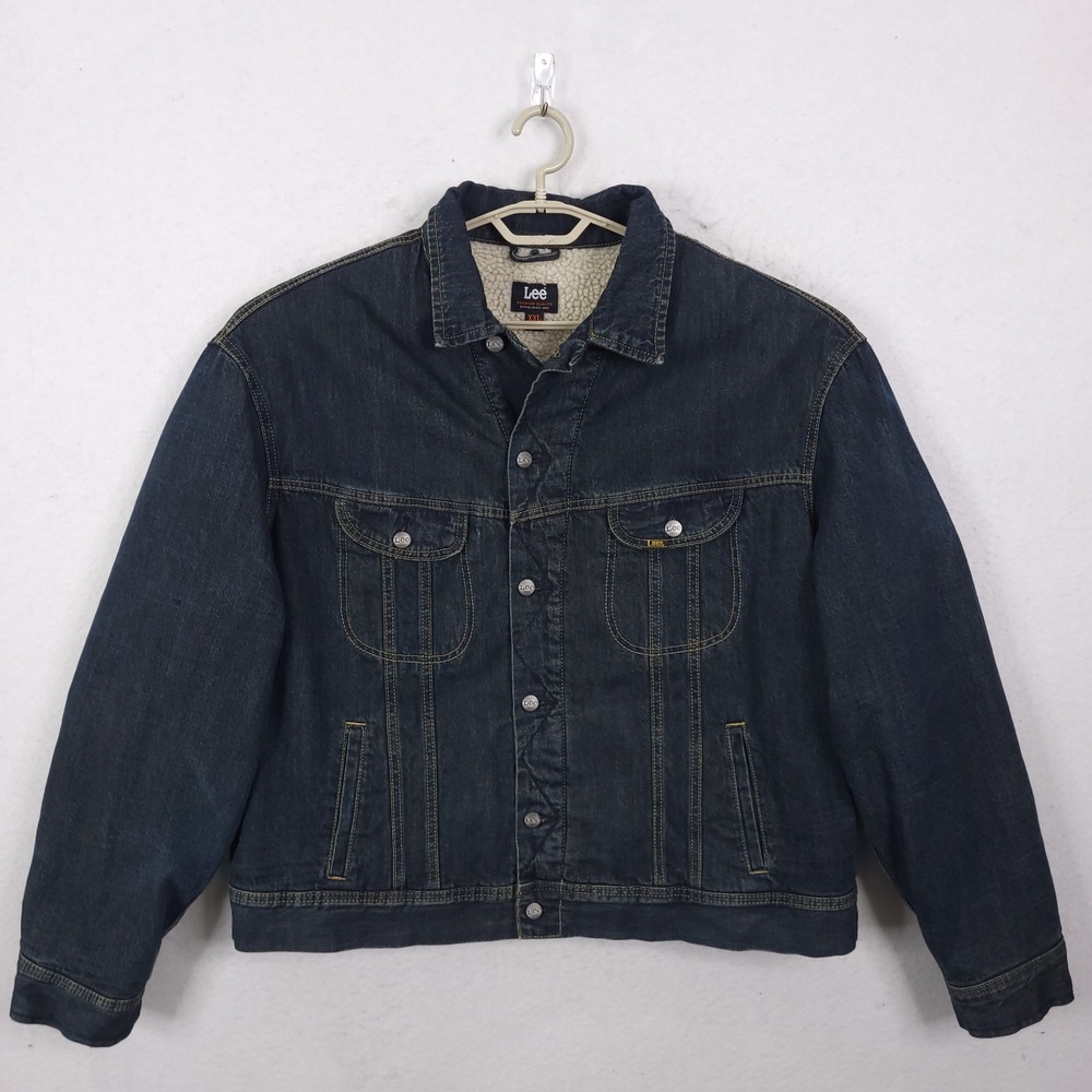 Lee Denim Jacket Mens XXL Dark Wash Sherpa Lined Trucker Western Vintage Style
